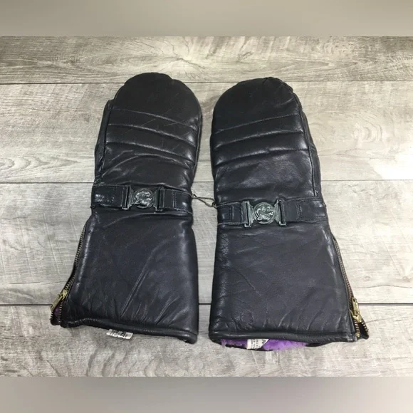 Vintage Arctic Cat Snowmobile Snowmobiling Black Leather Riding Mittens Sz Small